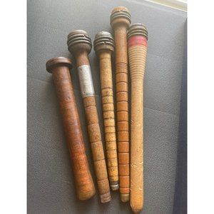 Wood Weaving Bobbins, Quills, Pirns, Spinning, Looms, Textile Mills, Set of 5